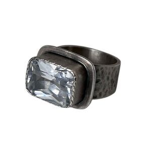 Silpada Retired R1860 Sterling Silver Oxidized Matte Rectangular CZ Ring size 5